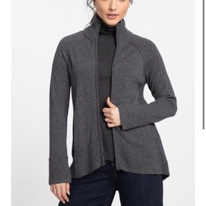 Kinross Cashmere Sporty Mock Cardigan Crew, Charcoal Grey, Ladies M